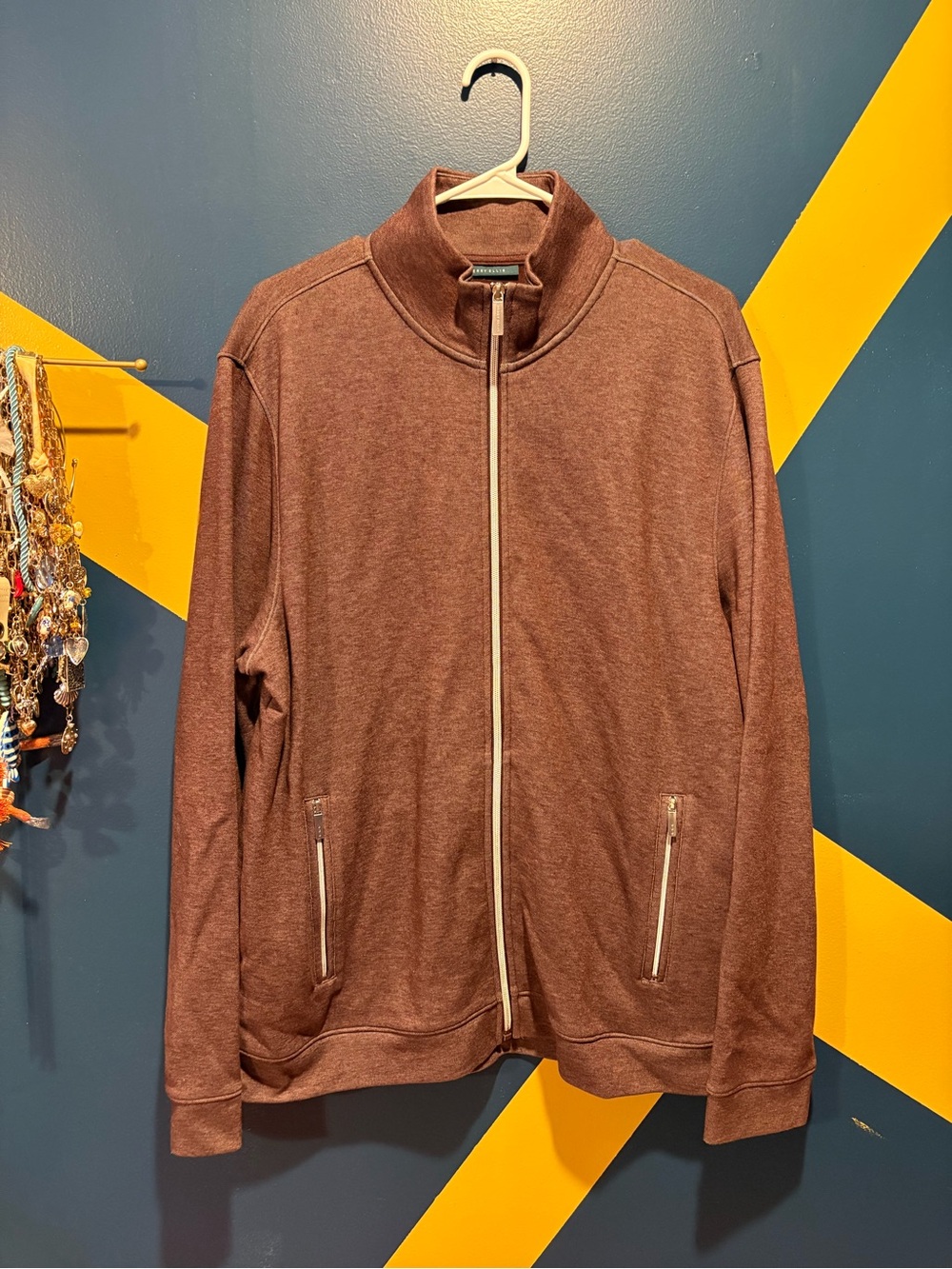 Perry Ellis Brown Mock Neck Full Zip Jacket NWOT